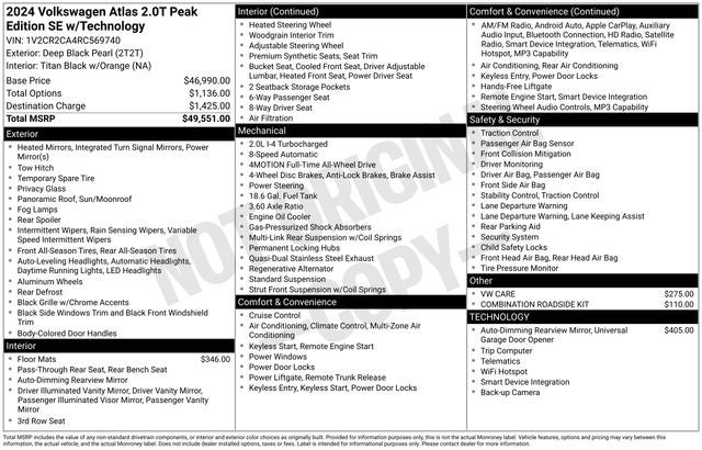 2024 Volkswagen Atlas 2.0T Peak Edition SE w/Technology