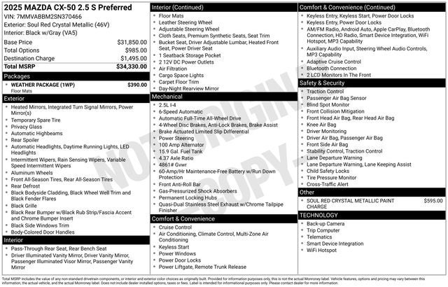 2025 Mazda Mazda CX-50 2.5 S Preferred Package