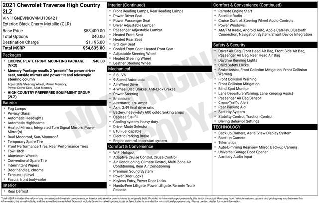 2021 Chevrolet Traverse High Country