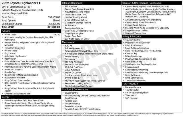2022 Toyota Highlander LE