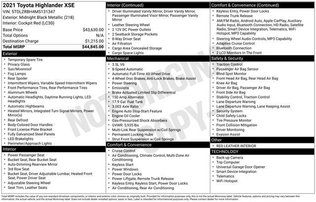 2021 Toyota Highlander XSE