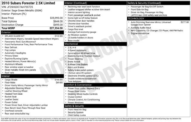 2010 Subaru Forester 2.5X Limited