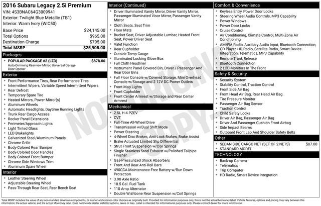 2016 Subaru Legacy 2.5i Premium