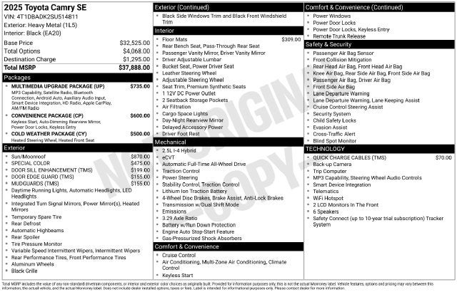 2025 Toyota AWD Camry SE AWD