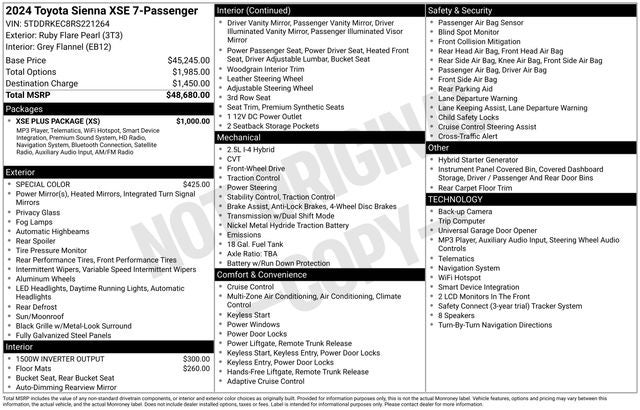 2024 Toyota Sienna XSE 7 Passenger