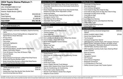 2024 Toyota Sienna Platinum 7 Passenger